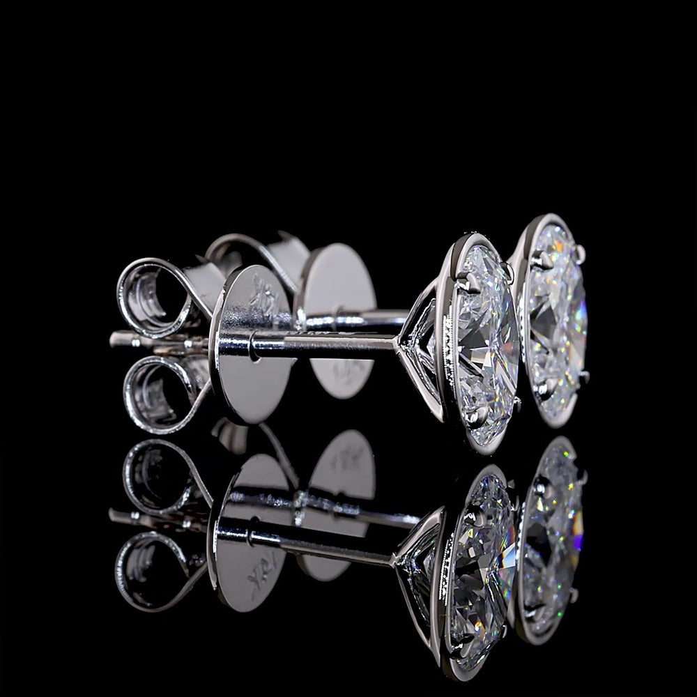 14K White Gold 1.04cttw Oval Lab Diamond Stud Earrings with Bezel-Prong Milgrain Setting and Friction Backs - Covaloro Fine Jewelry