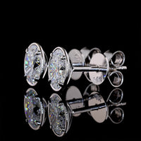 14K White Gold 1.04cttw Oval Lab Diamond Stud Earrings with Bezel-Prong Milgrain Setting and Friction Backs - Covaloro Fine Jewelry