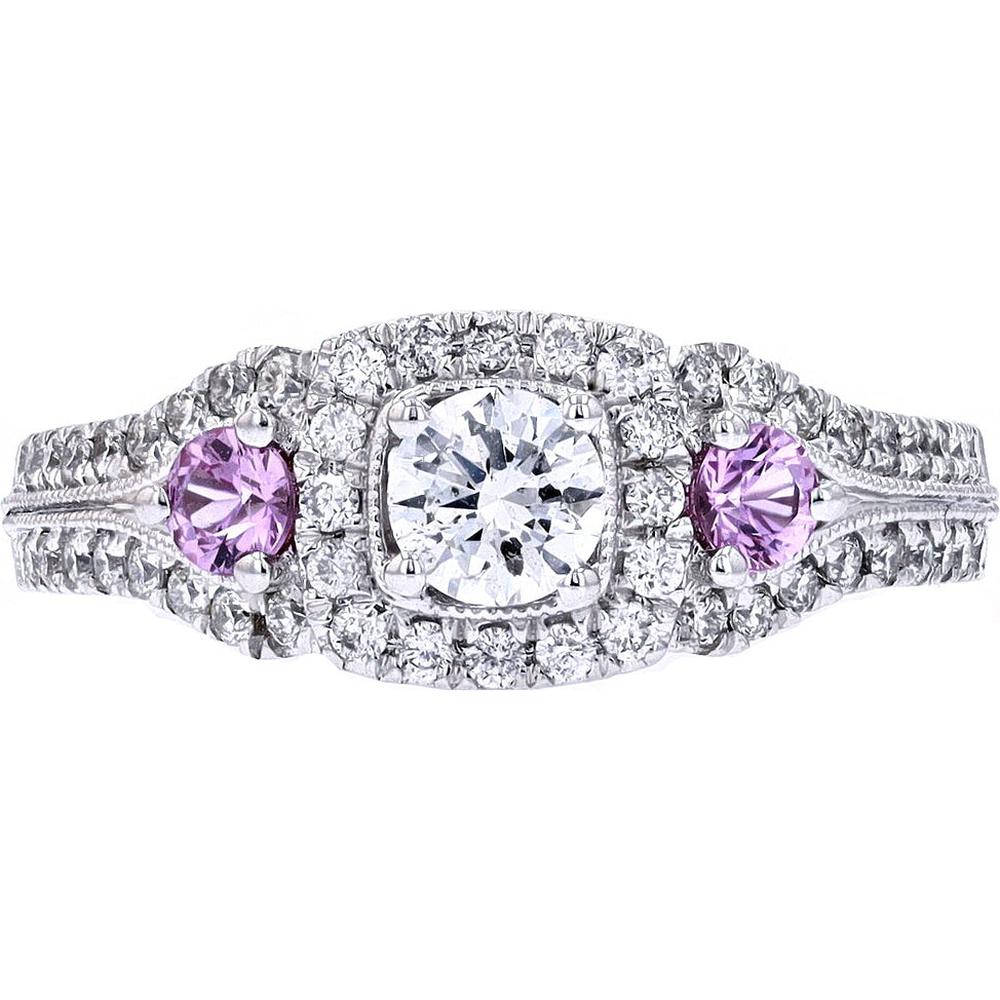 14K White Gold 1.05 Carat Diamond Engagement Ring with 0.30 Carat Total Accents