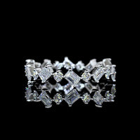 14K White Gold 1.06 Carats Alternating Emerald Cut and Round Brilliant Lab Diamond Eternity Band - Covaloro Fine Jewelry