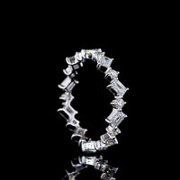14K White Gold 1.06 Carats Alternating Emerald Cut and Round Brilliant Lab Diamond Eternity Band - Covaloro Fine Jewelry