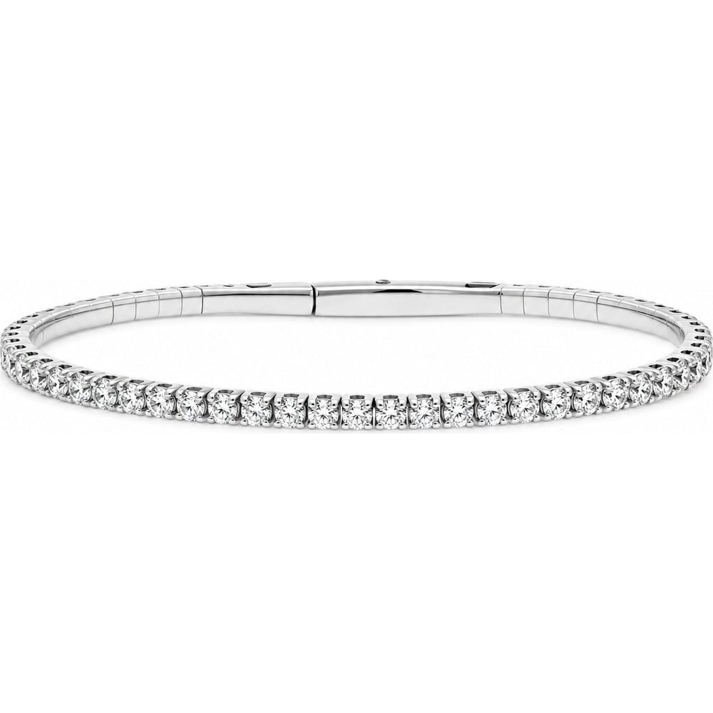 14K White Gold 1.09 Carat Total Diamond Weight Round Diamond Hinged Tennis Bangle Bracelet by Auriventus