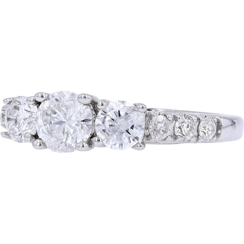 14K White Gold 1 1/2 Carat Total Weight Three Stone Diamond Engagement Ring