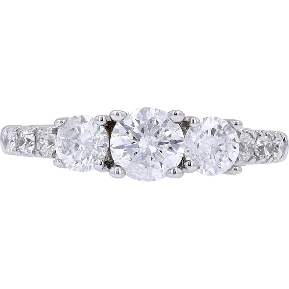 14K White Gold 1 1/2 Carat Total Weight Three Stone Diamond Engagement Ring