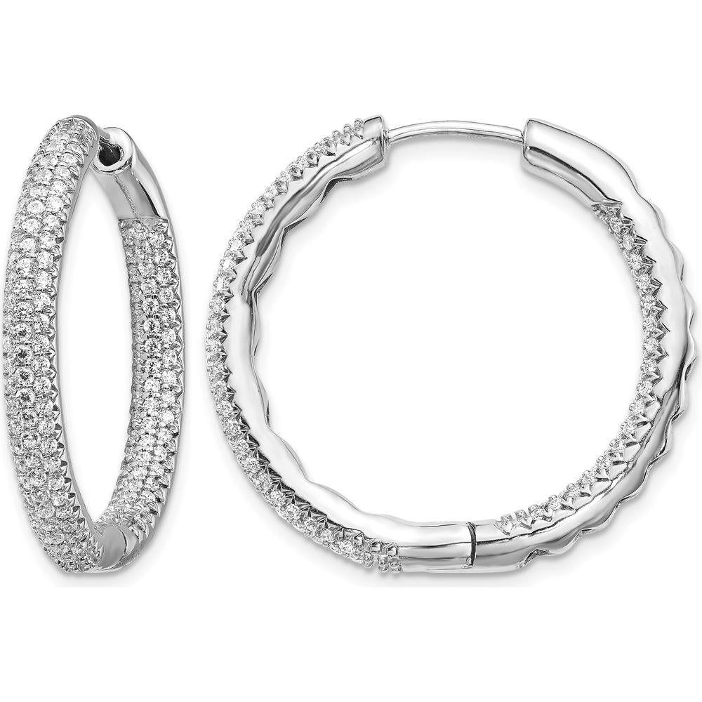 14K White Gold 1 1/2 Carat Weight In & Out Hoop Diamond Earrings - 1.5 Carat Total Diamond Weight by Monteluci Fine Jewelry