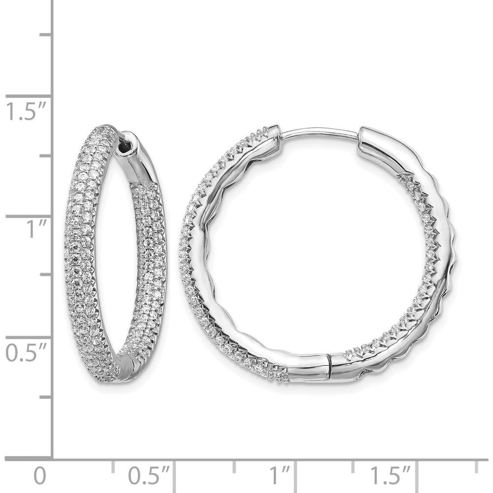 14K White Gold 1 1/2 Carat Weight In & Out Hoop Diamond Earrings - 1.5 Carat Total Diamond Weight by Monteluci Fine Jewelry