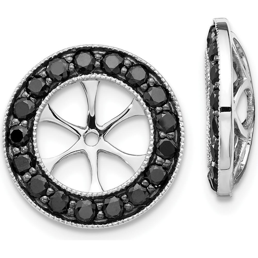 14K White Gold 1-1/6 Carats Black Diamond Cluster Earring Jackets - Rhodium Plated, Set of 34 Diamonds by Monteluci Fine Jewelry