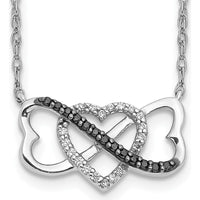 14K White Gold 1/10 Carat Black and White Diamond Heart Infinity Necklace - 18" Chain by Monteluci Fine Jewelry