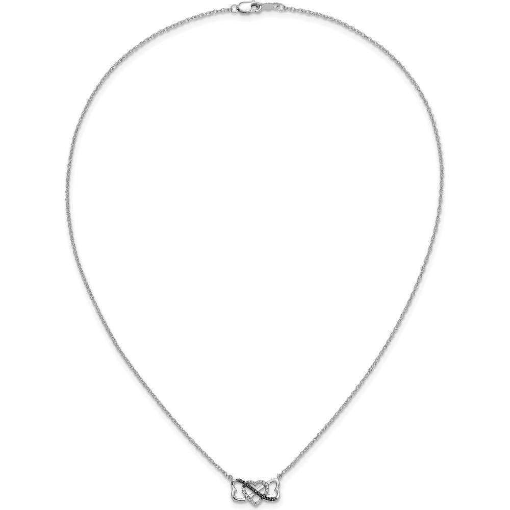 14K White Gold 1/10 Carat Black and White Diamond Heart Infinity Necklace - 18" Chain by Monteluci Fine Jewelry