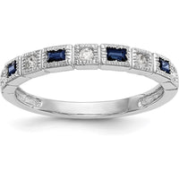 14K White Gold 1/10 Carat Diamond and Blue Sapphire Tapered Band Ring by 0