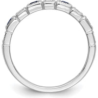 14K White Gold 1/10 Carat Diamond and Blue Sapphire Tapered Band Ring by 0