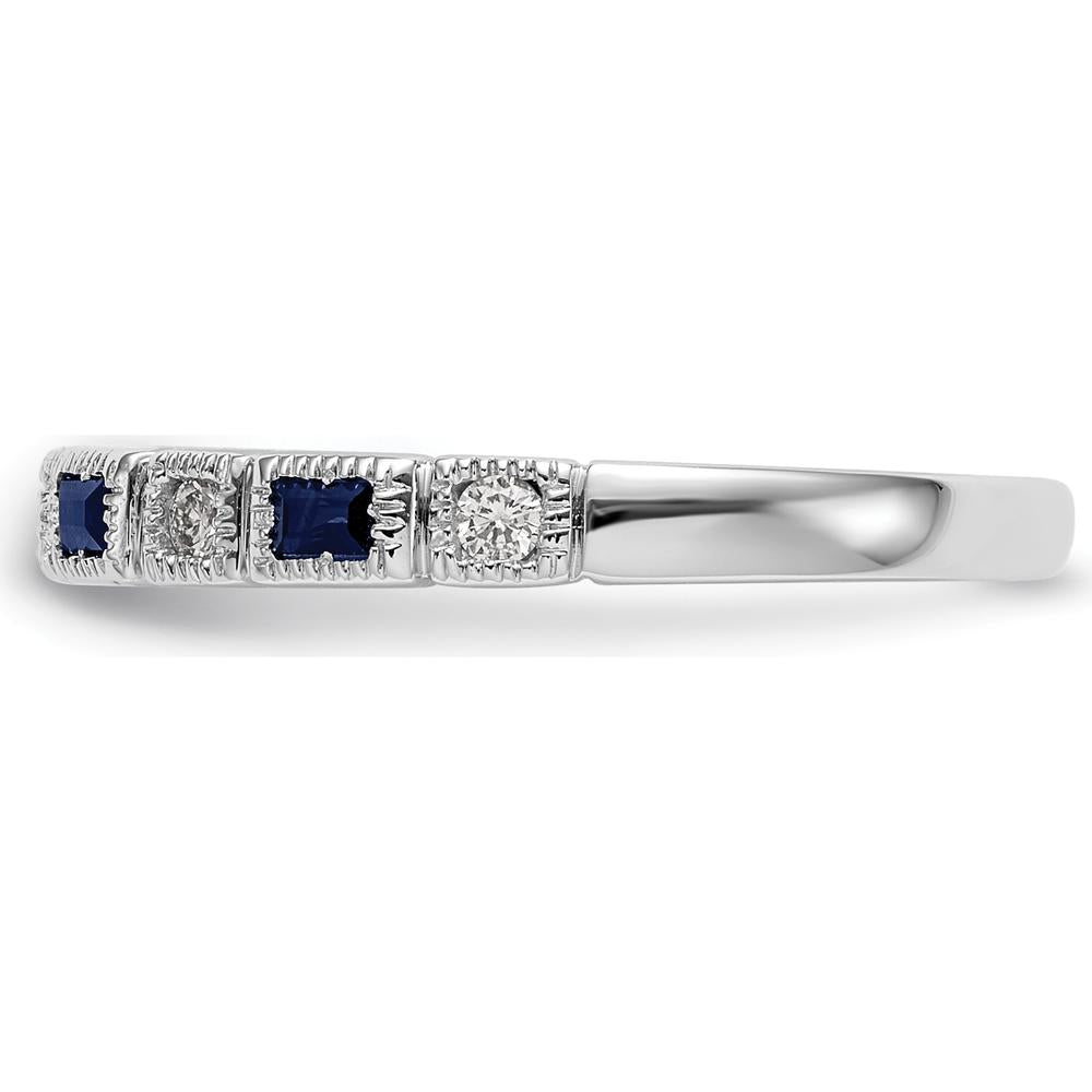 14K White Gold 1/10 Carat Diamond and Blue Sapphire Tapered Band Ring by 0