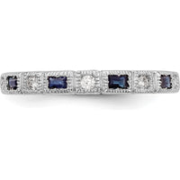14K White Gold 1/10 Carat Diamond and Blue Sapphire Tapered Band Ring by 0