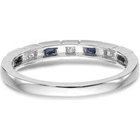 14K White Gold 1/10 Carat Diamond and Blue Sapphire Tapered Band Ring by 0