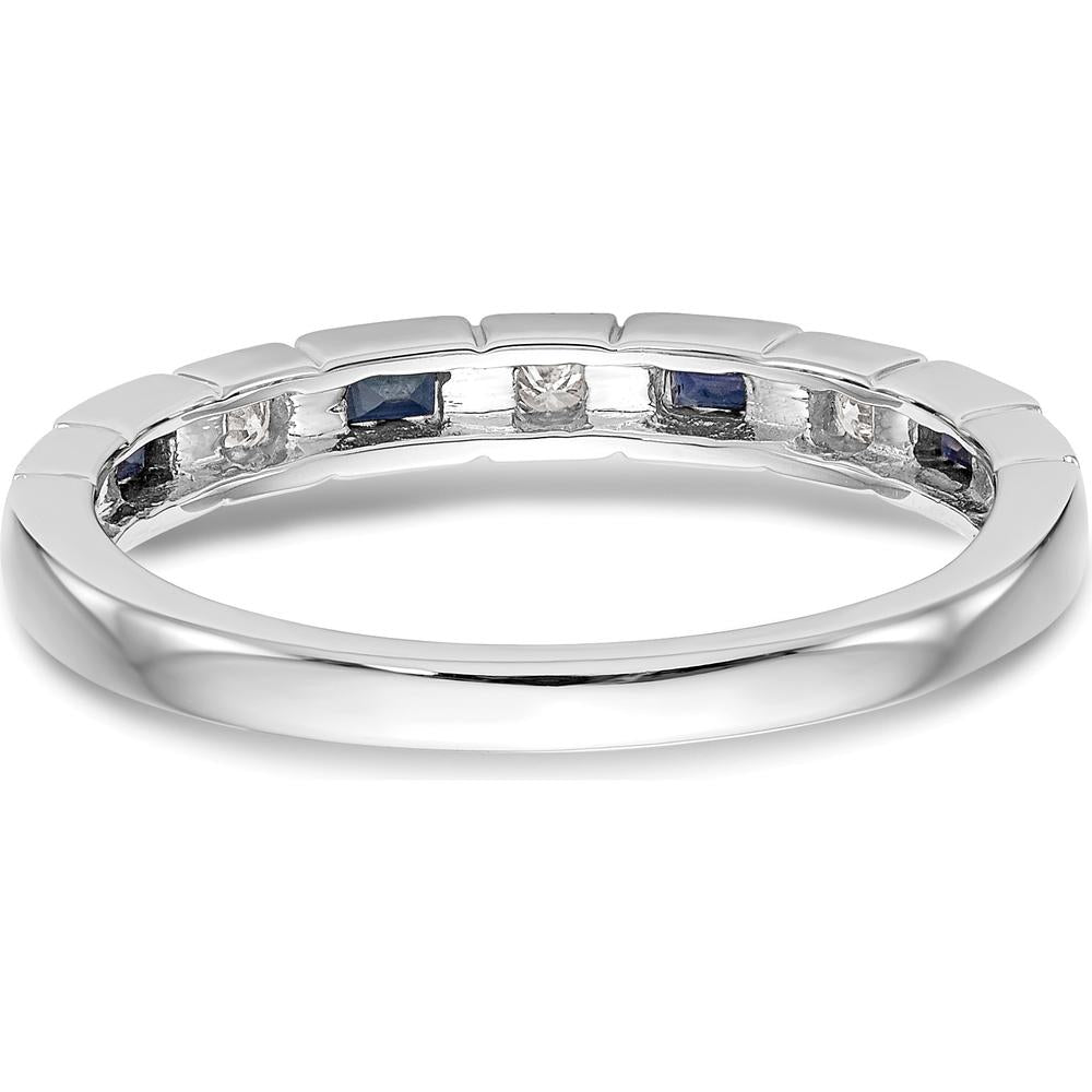 14K White Gold 1/10 Carat Diamond and Blue Sapphire Tapered Band Ring by 0