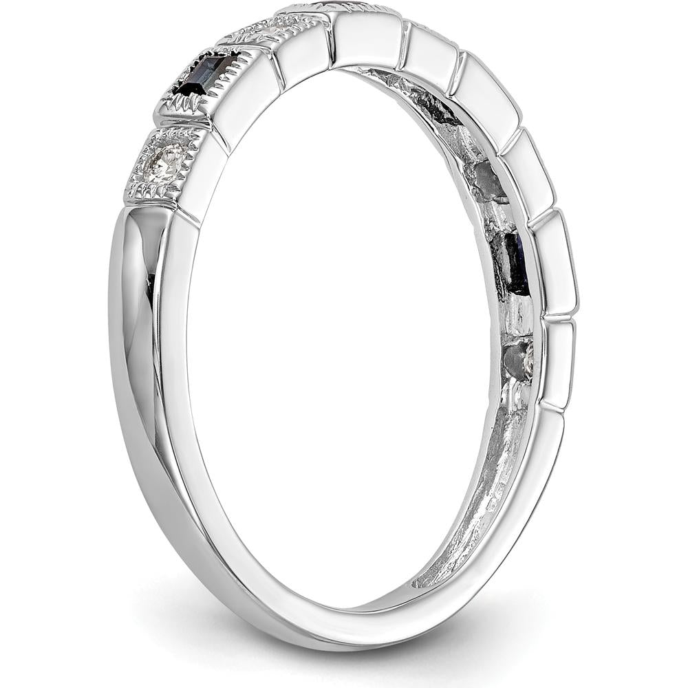 14K White Gold 1/10 Carat Diamond and Blue Sapphire Tapered Band Ring by 0