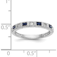 14K White Gold 1/10 Carat Diamond and Blue Sapphire Tapered Band Ring by 0