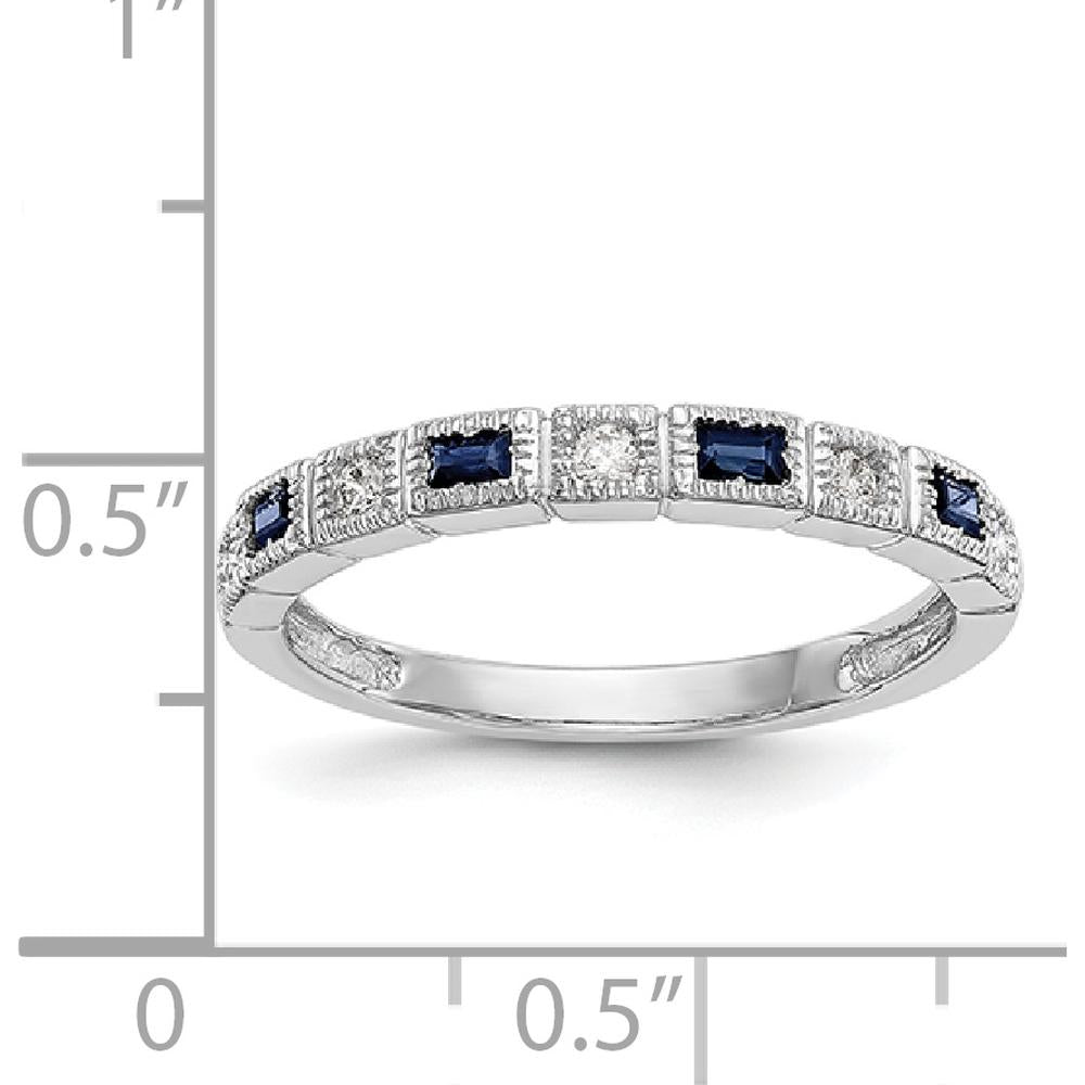 14K White Gold 1/10 Carat Diamond and Blue Sapphire Tapered Band Ring by 0