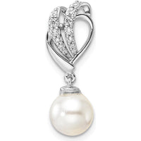 14K White Gold 1/10 Carat Diamond and Freshwater Cultured Pearl Pendant by Monteluci Fine Jewelry