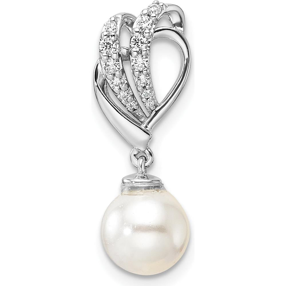 14K White Gold 1/10 Carat Diamond and Freshwater Cultured Pearl Pendant by Monteluci Fine Jewelry