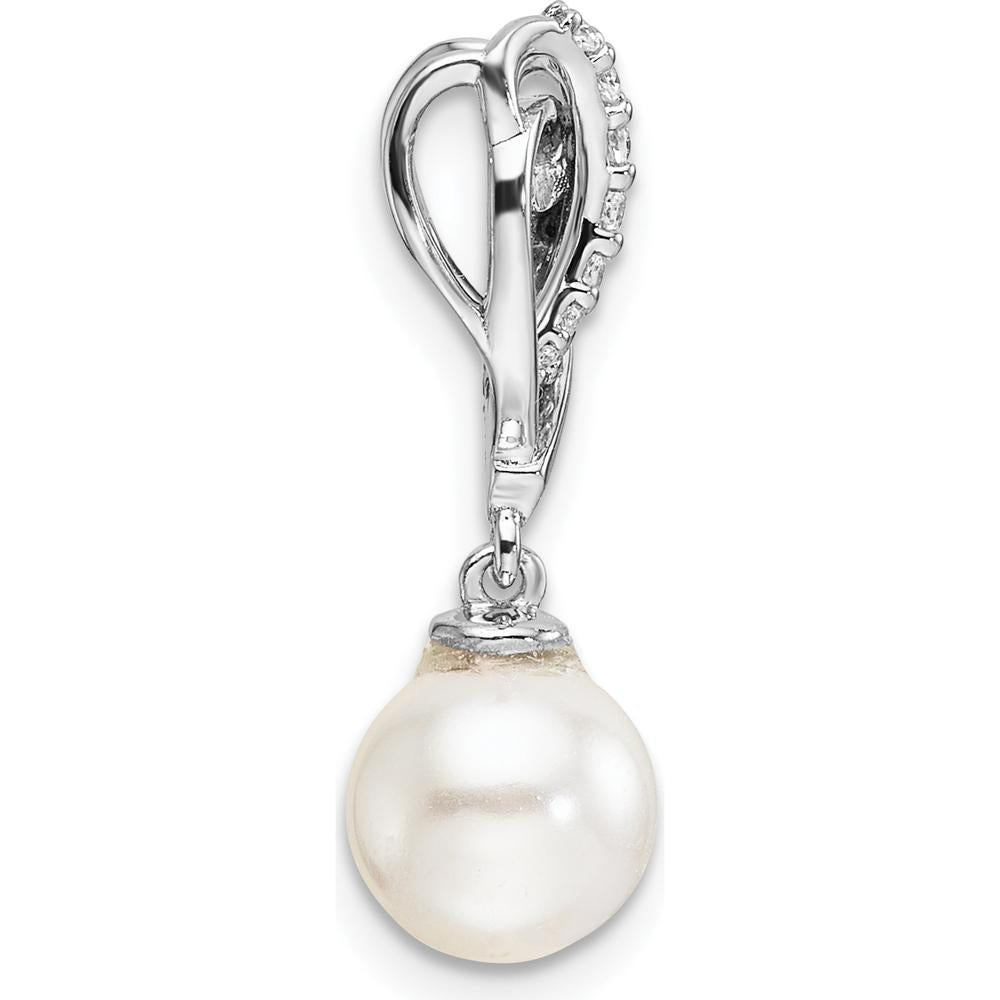 14K White Gold 1/10 Carat Diamond and Freshwater Cultured Pearl Pendant by Monteluci Fine Jewelry