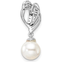 14K White Gold 1/10 Carat Diamond and Freshwater Cultured Pearl Pendant by Monteluci Fine Jewelry