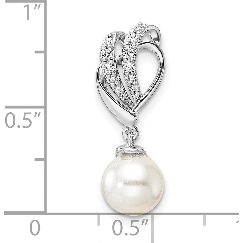 14K White Gold 1/10 Carat Diamond and Freshwater Cultured Pearl Pendant by Monteluci Fine Jewelry
