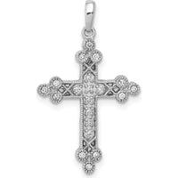 14K White Gold 1/10 Carat Diamond Filigree Budded Cross Pendant - 0.10 Carat Total Diamond Weight by Monteluci Fine Jewelry