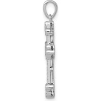 14K White Gold 1/10 Carat Diamond Filigree Budded Cross Pendant - 0.10 Carat Total Diamond Weight by Monteluci Fine Jewelry