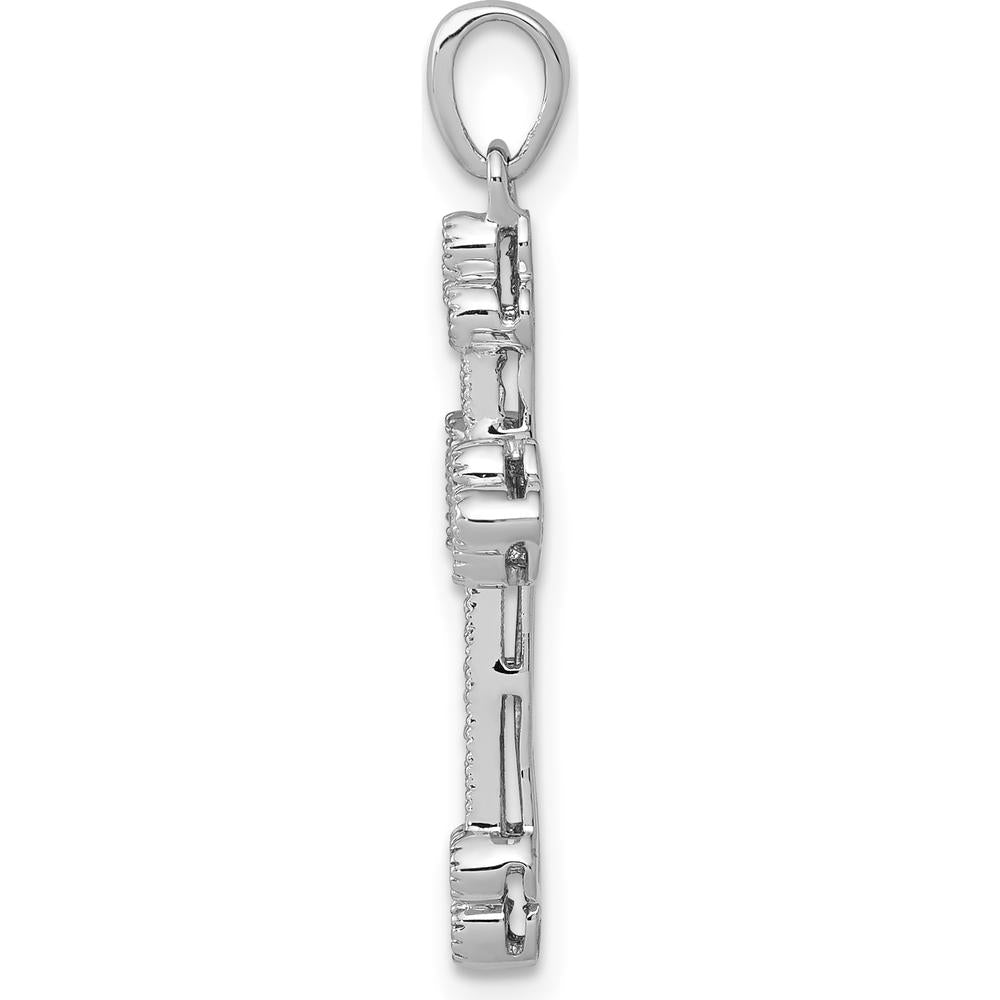 14K White Gold 1/10 Carat Diamond Filigree Budded Cross Pendant - 0.10 Carat Total Diamond Weight by Monteluci Fine Jewelry