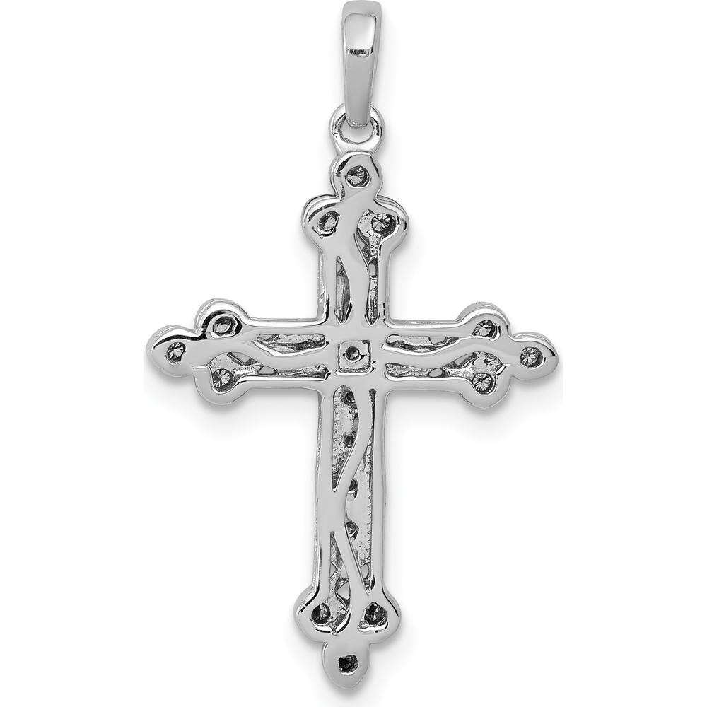 14K White Gold 1/10 Carat Diamond Filigree Budded Cross Pendant - 0.10 Carat Total Diamond Weight by Monteluci Fine Jewelry