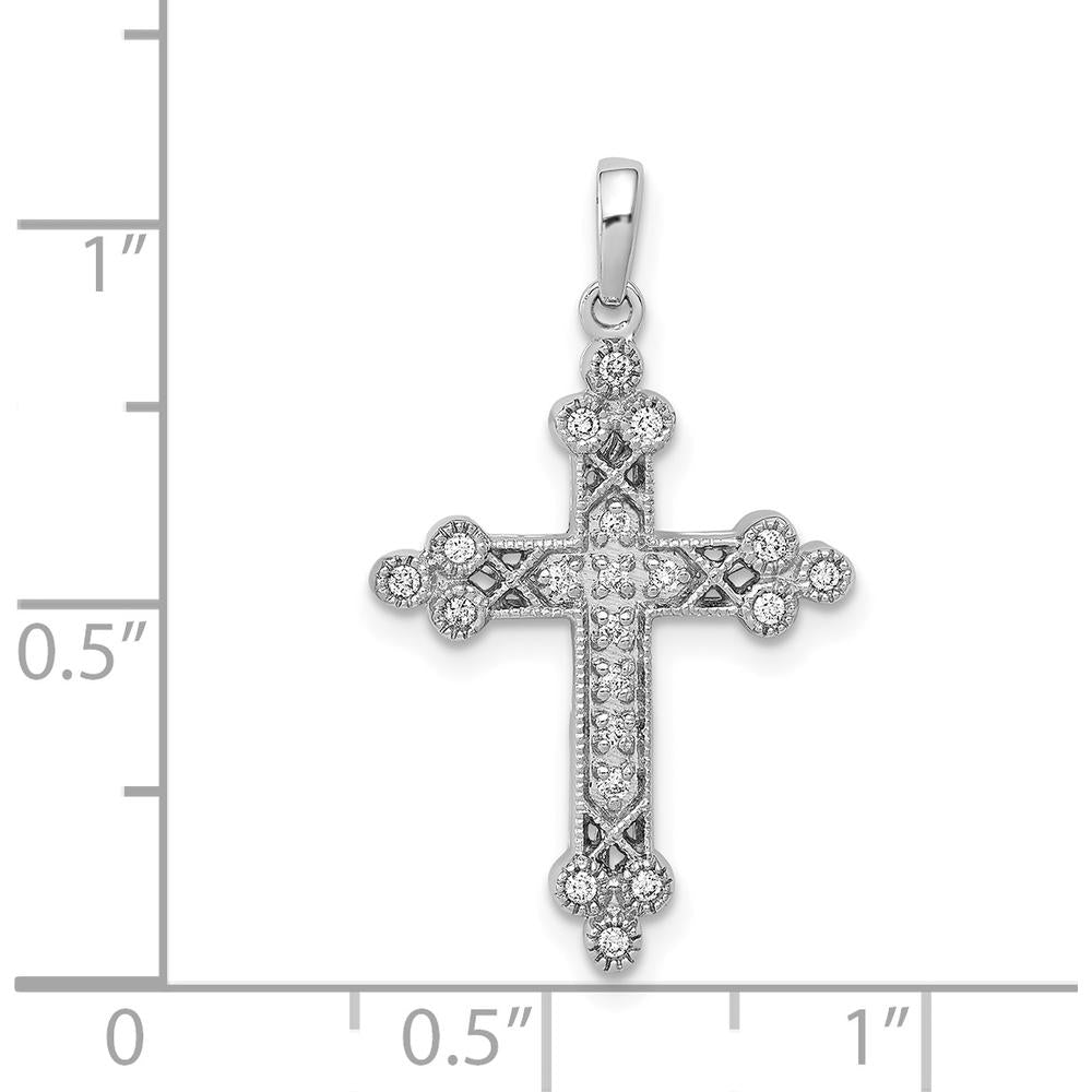 14K White Gold 1/10 Carat Diamond Filigree Budded Cross Pendant - 0.10 Carat Total Diamond Weight by Monteluci Fine Jewelry