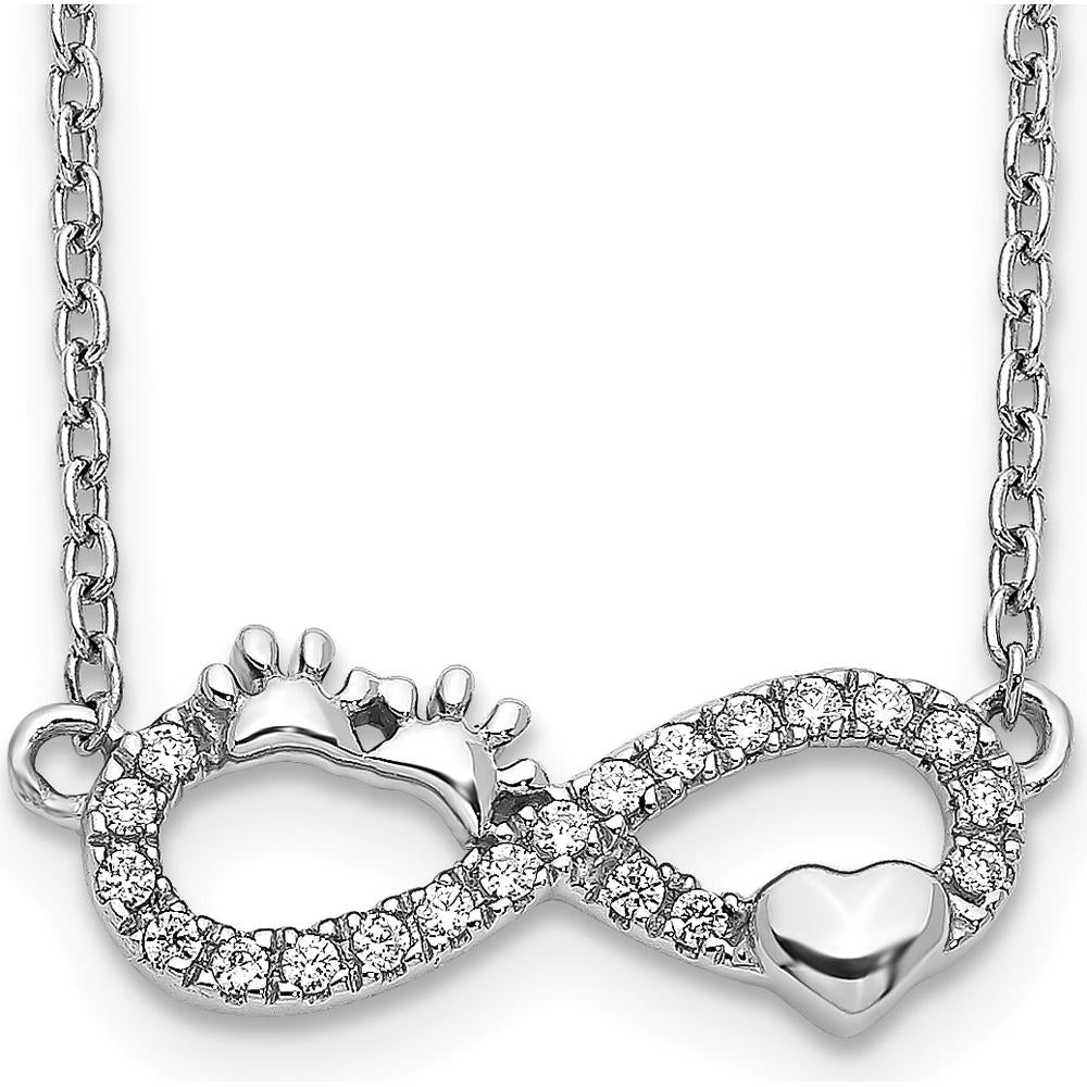 14K White Gold 1/10 Carat Diamond Infinity Necklace with Pawprint and Heart Pendant - 18" by Monteluci Fine Jewelry