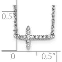 14K White Gold 1/10 Carat Diamond Sideways Cross Necklace - 18" Length, Rhodium Plated by Monteluci Fine Jewelry