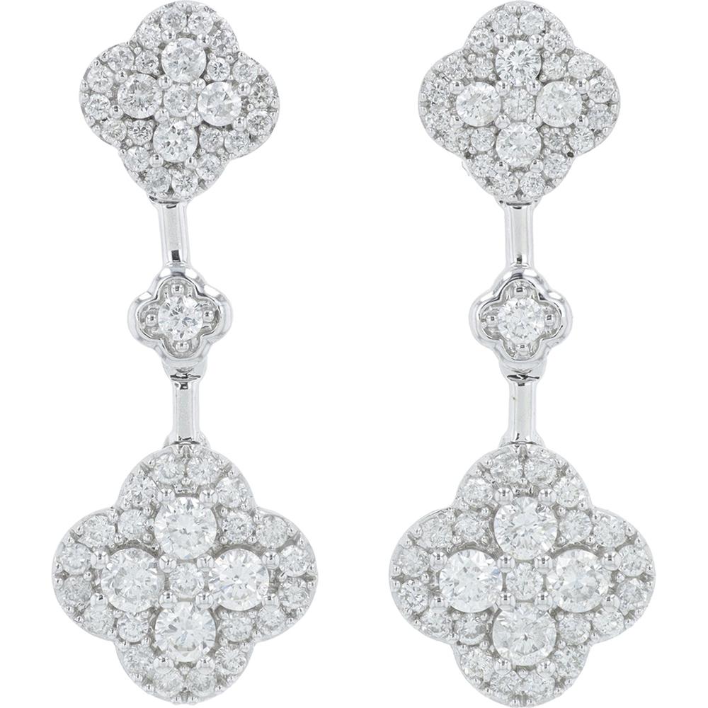 14K White Gold 1.10 Carat Total Diamond Drop Earrings with Cluster Design