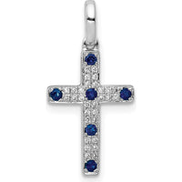 14K White Gold 1/15 Carat Diamond and Sapphire Cross Pendant - 22mm by Lumare Gioia