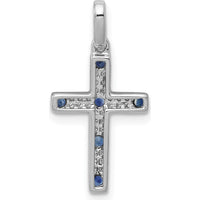 14K White Gold 1/15 Carat Diamond and Sapphire Cross Pendant - 22mm by Lumare Gioia