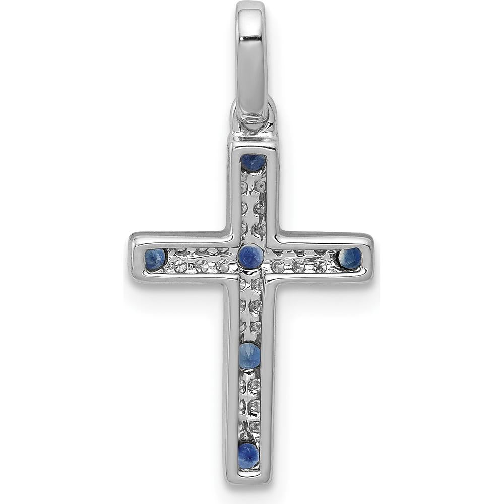 14K White Gold 1/15 Carat Diamond and Sapphire Cross Pendant - 22mm by Lumare Gioia