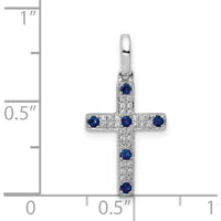14K White Gold 1/15 Carat Diamond and Sapphire Cross Pendant - 22mm by Lumare Gioia
