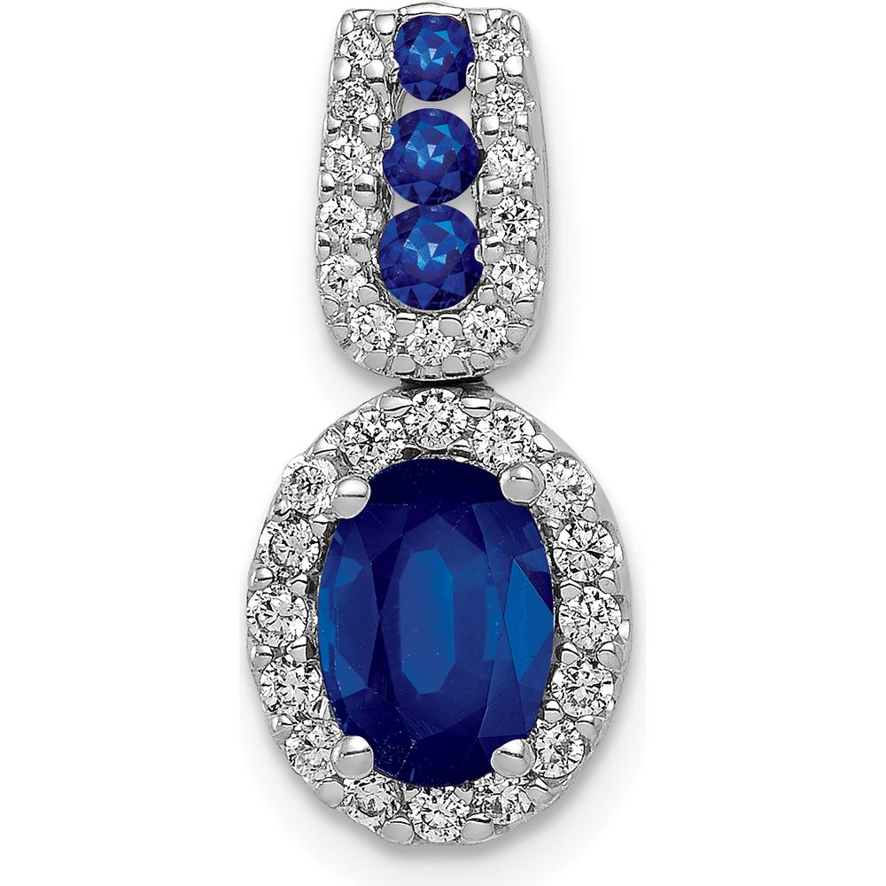 14K White Gold 1.16 Carat Oval Sapphire and Diamond Halo Pendant - 0.17 Carat Total Diamond Weight by Monteluci Fine Jewelry