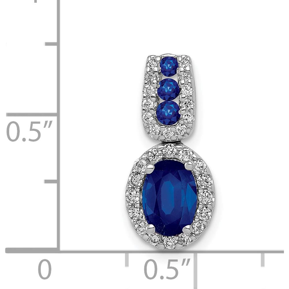 14K White Gold 1.16 Carat Oval Sapphire and Diamond Halo Pendant - 0.17 Carat Total Diamond Weight by Monteluci Fine Jewelry