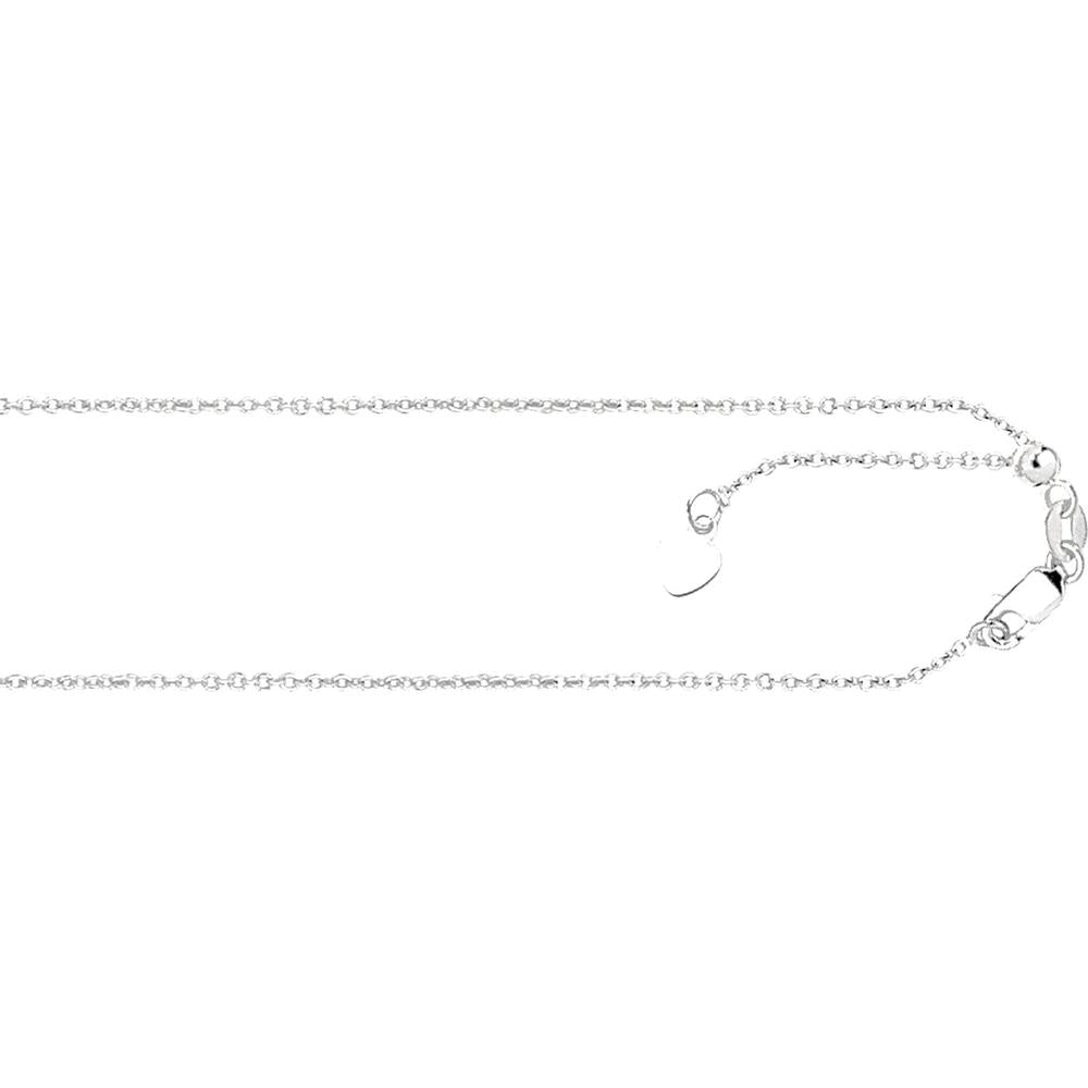 14K White Gold 1.1mm Adjustable Diamond-Cut Cable Chain with Lobster Clasp - 30" by Orozza Fine Jewelry