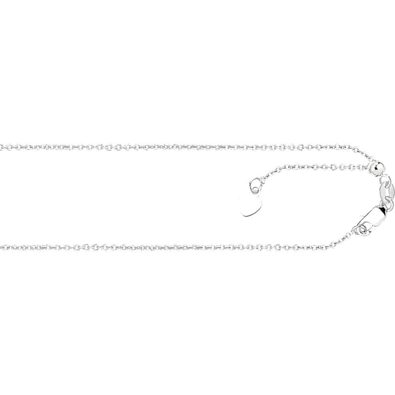 14K White Gold 1.1mm Adjustable Diamond-Cut Cable Chain with Lobster Clasp - 30" by Orozza Fine Jewelry