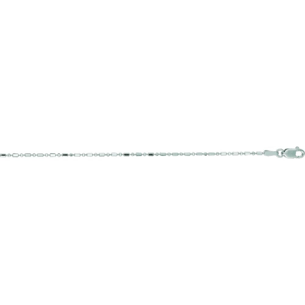 14K White Gold 1.1mm Diamond Cut Bar and Bead Chain Necklace - 16" by Orozza Fine Jewelry