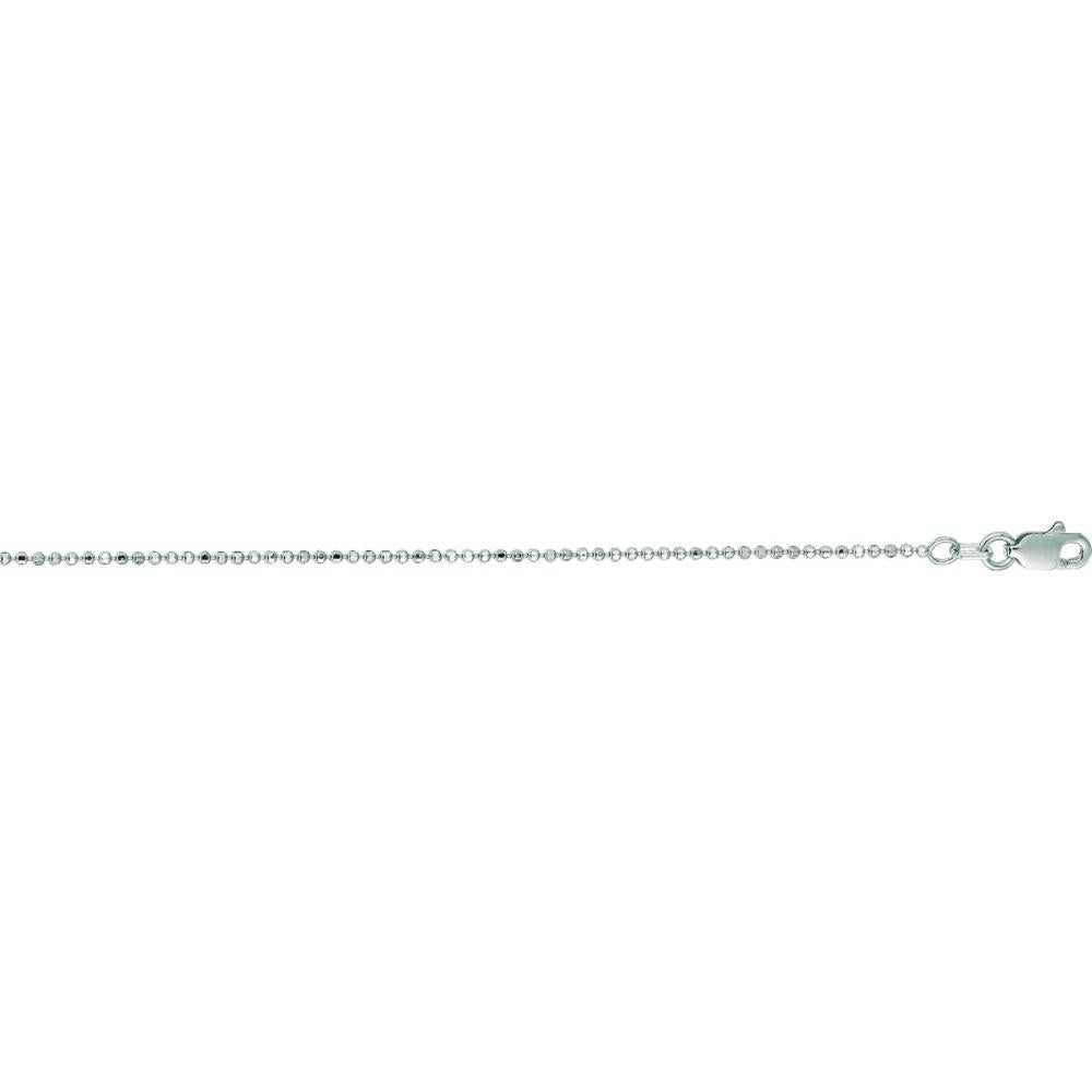 14K White Gold 1.1mm Diamond Cut Bead Chain with Lobster Lock - 20" by Orozza Fine Jewelry