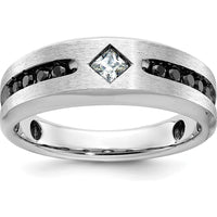 14K White Gold 1/2 Carat Black and White Diamond Ring with Grooved Satin Band and Rhodium Finish by IBGoodman