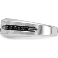 14K White Gold 1/2 Carat Black and White Diamond Ring with Grooved Satin Band and Rhodium Finish by IBGoodman