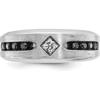 14K White Gold 1/2 Carat Black and White Diamond Ring with Grooved Satin Band and Rhodium Finish by IBGoodman