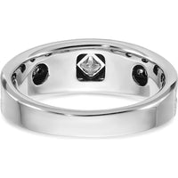 14K White Gold 1/2 Carat Black and White Diamond Ring with Grooved Satin Band and Rhodium Finish by IBGoodman