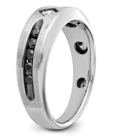 14K White Gold 1/2 Carat Black and White Diamond Ring with Grooved Satin Band and Rhodium Finish by IBGoodman